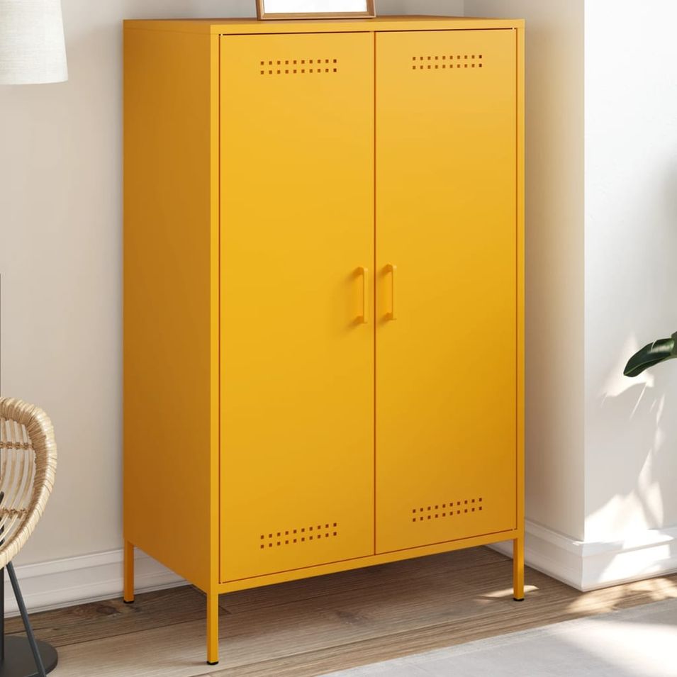Buffet haut jaune moutarde 68x39x113 cm acier - Photo n°1