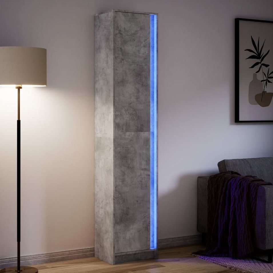 Buffet haut LED gris béton 41,5x32,5x200 cm bois d’ingénierie - Photo n°1