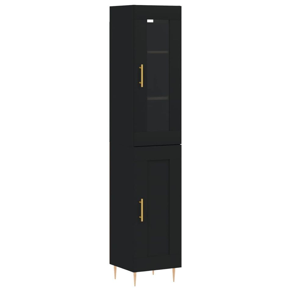 Buffet haut Noir 34,5x34x180 cm Bois d'ingénierie - Photo n°1
