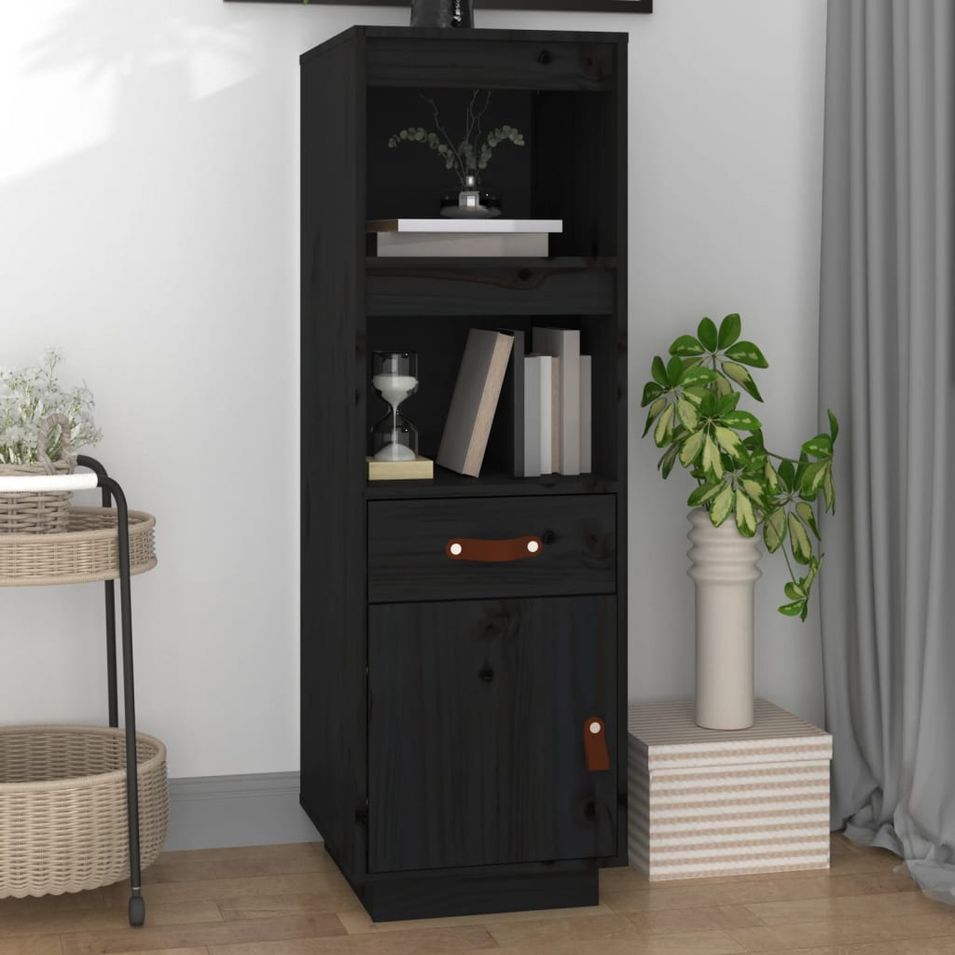 Buffet haut Noir 34x40x108,5 cm Bois massif de pin - Photo n°1