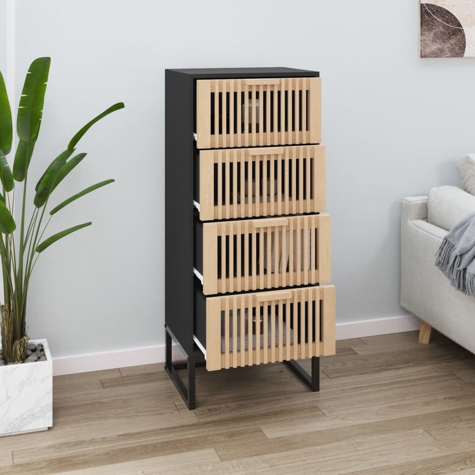 Buffet haut noir 40x30x95 cm bois d'ingénierie - Photo n°1