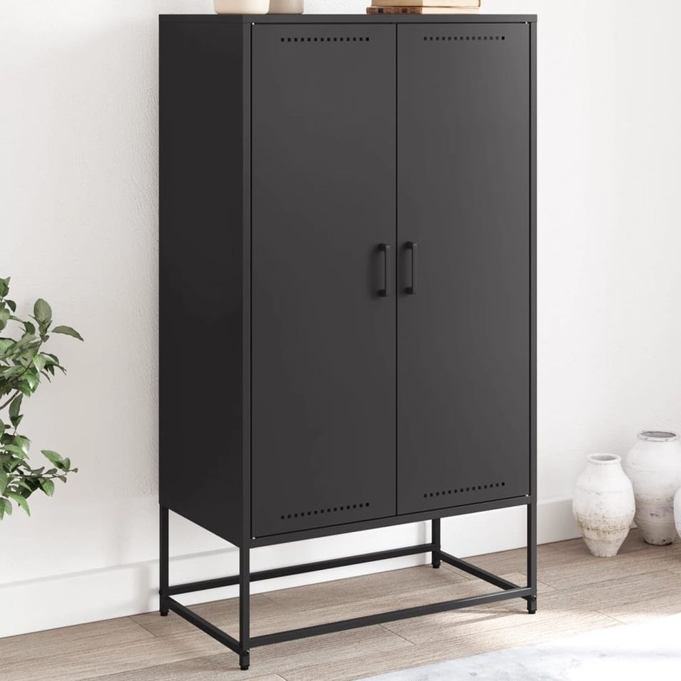 Buffet haut noir 68,5x38,5x123,5 cm acier - Photo n°1