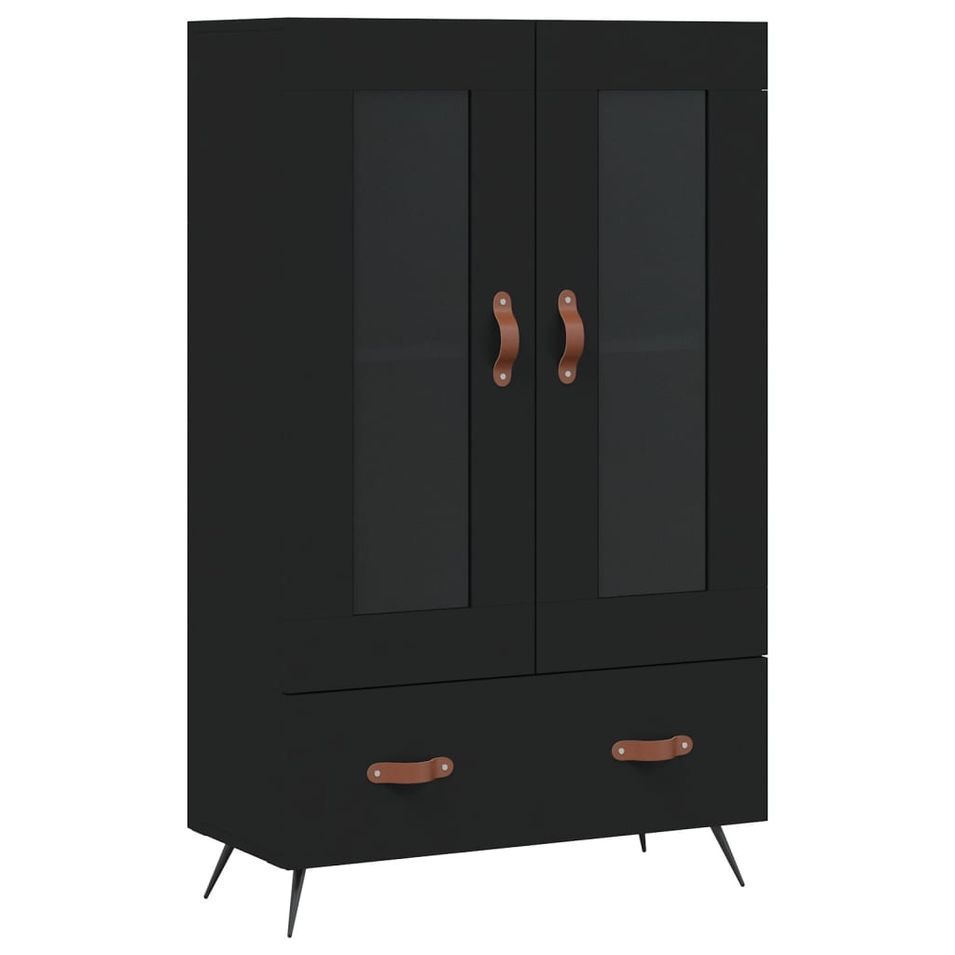 Buffet haut noir 69,5x31x115 cm bois d'ingénierie - Photo n°1
