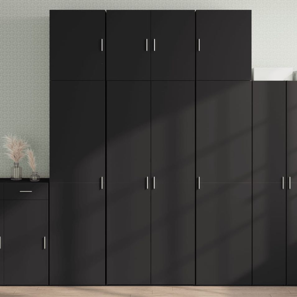 Buffet haut noir 80x42,5x249 cm bois d'ingénierie - Photo n°1
