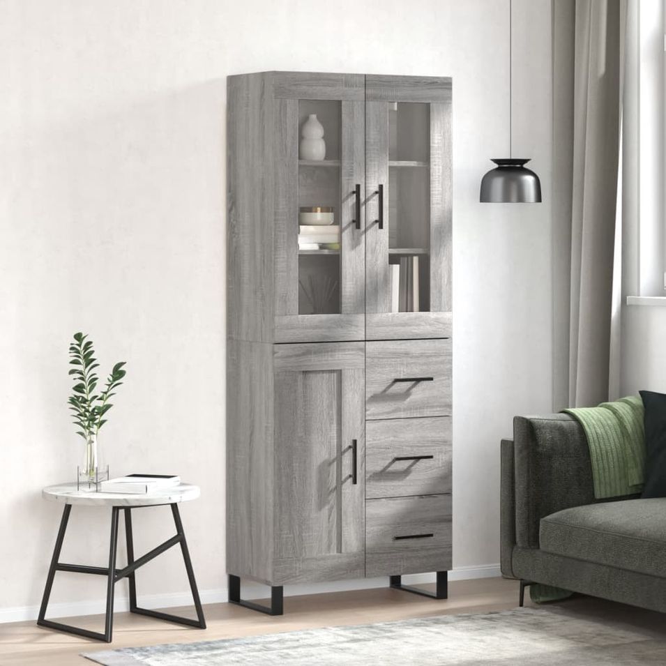 Buffet haut Sonoma gris 69,5x34x180 cm Bois d'ingénierie - Photo n°1