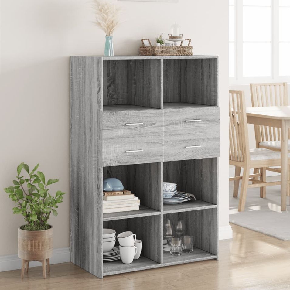 Buffet haut sonoma gris 80x42,5x124 cm bois d'ingénierie - Photo n°1