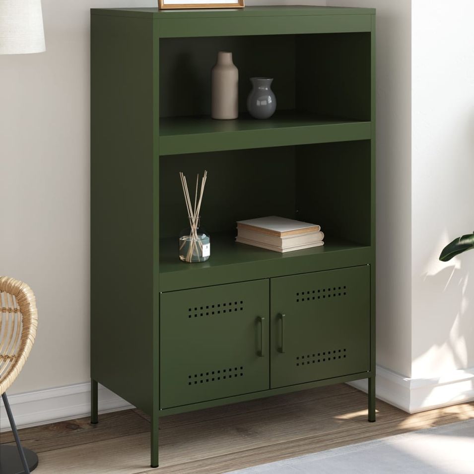 Buffet haut vert olive 68x39x113 cm acier - Photo n°1