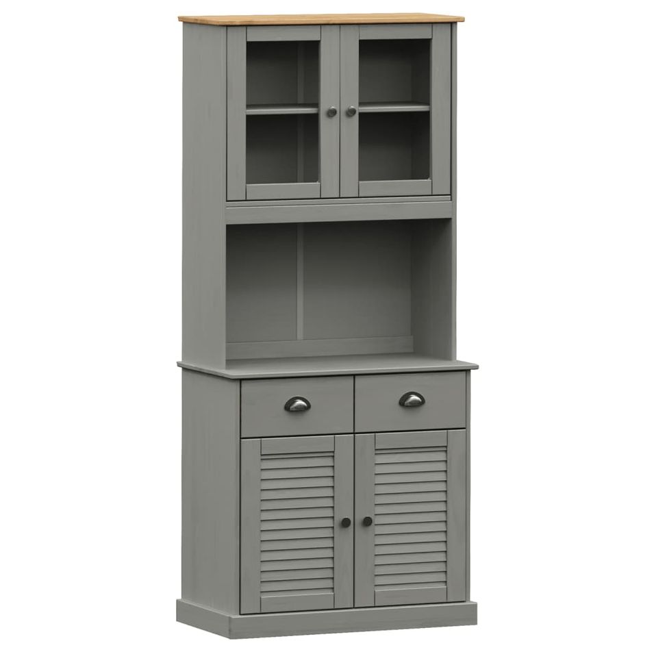 Buffet haut VIGO gris 78x40x175 cm bois massif de pin - Photo n°1