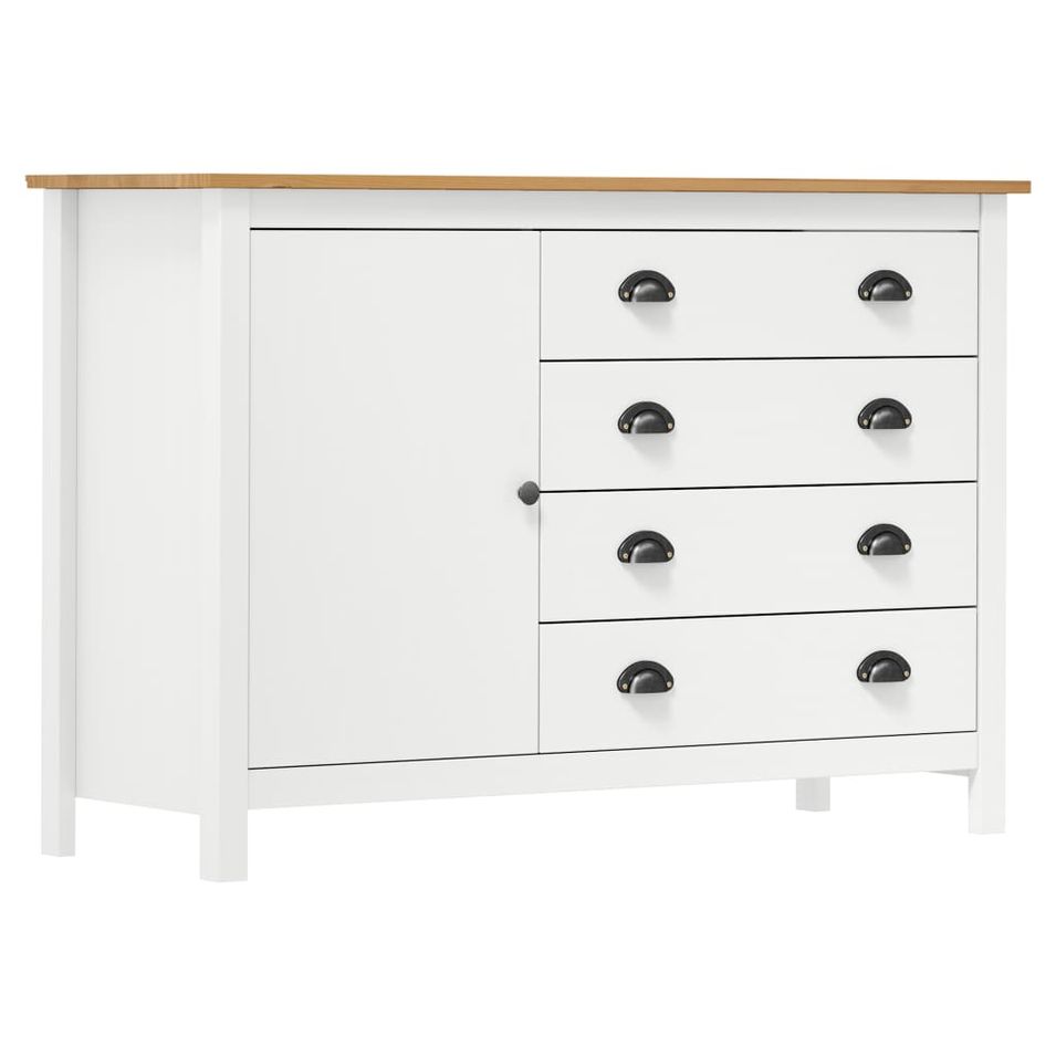 Buffet Hill Range Blanc 120x40x80 cm Bois de pin solide - Photo n°1