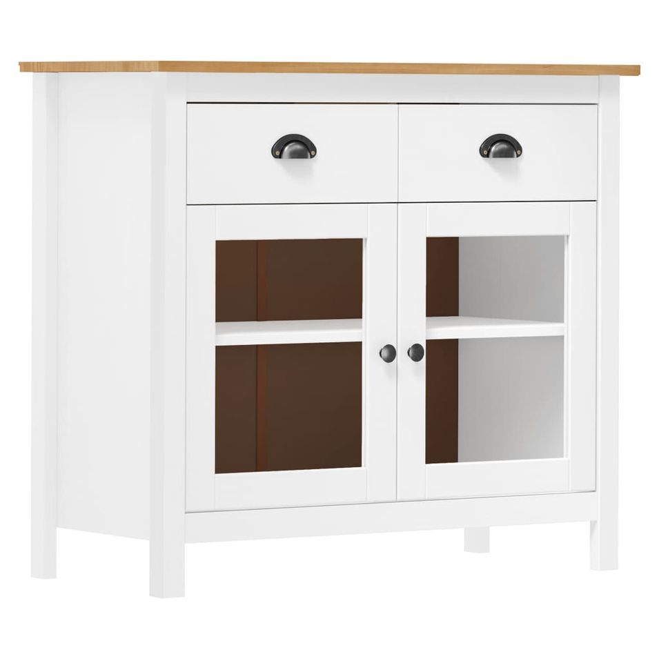 Buffet Hill Range Blanc 90x40x80 cm Bois de pin solide 2 - Photo n°1