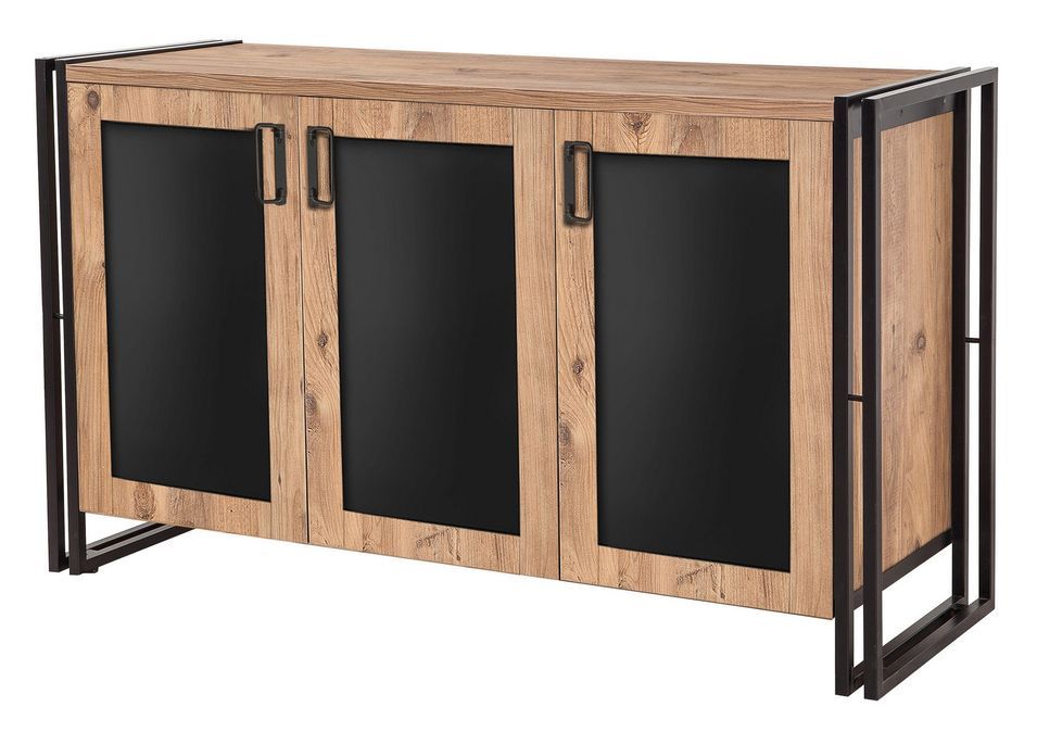 Buffet industriel 3 portes bois naturel et acier noir Linko 140 cm - Photo n°1