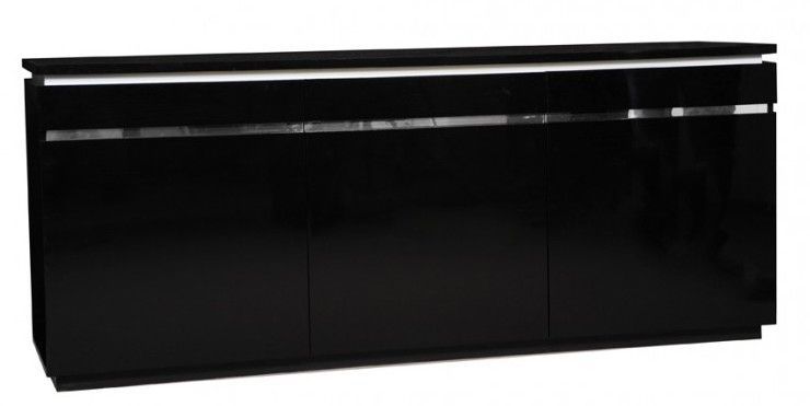 Buffet lumineux 3 portes bois laqué noir Kiela - Photo n°1