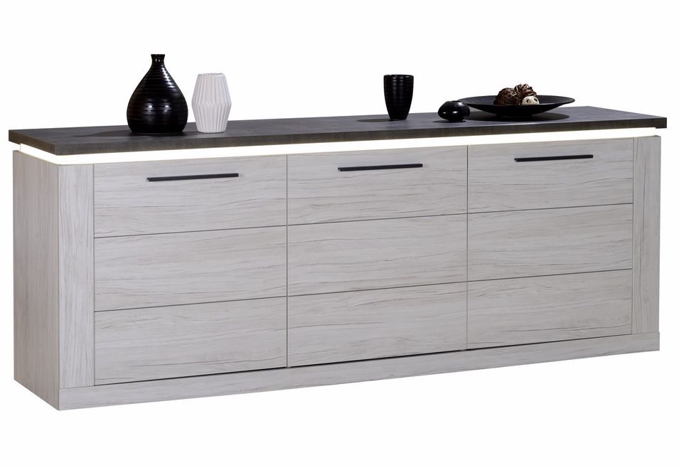 Buffet lumineux 3 portes chêne et béton foncé Korm - Photo n°1