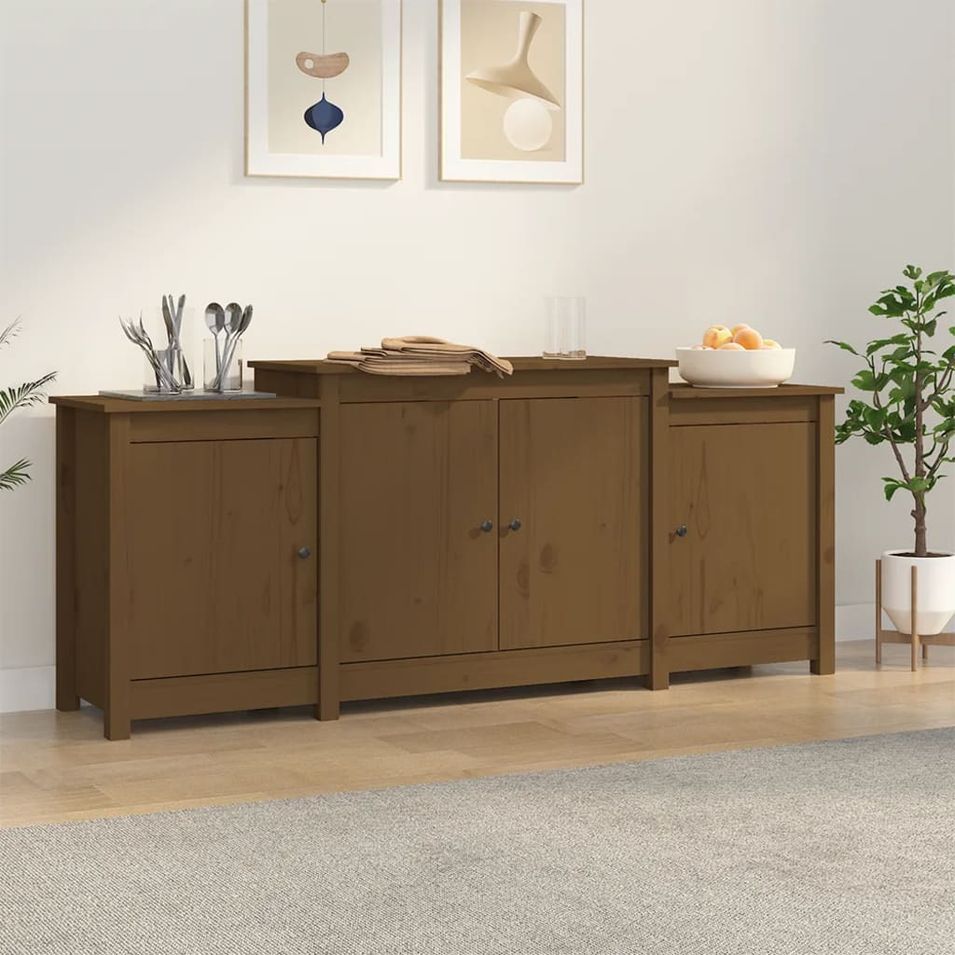 Buffet Marron miel 164x37x68 cm Bois massif de pin - Photo n°1