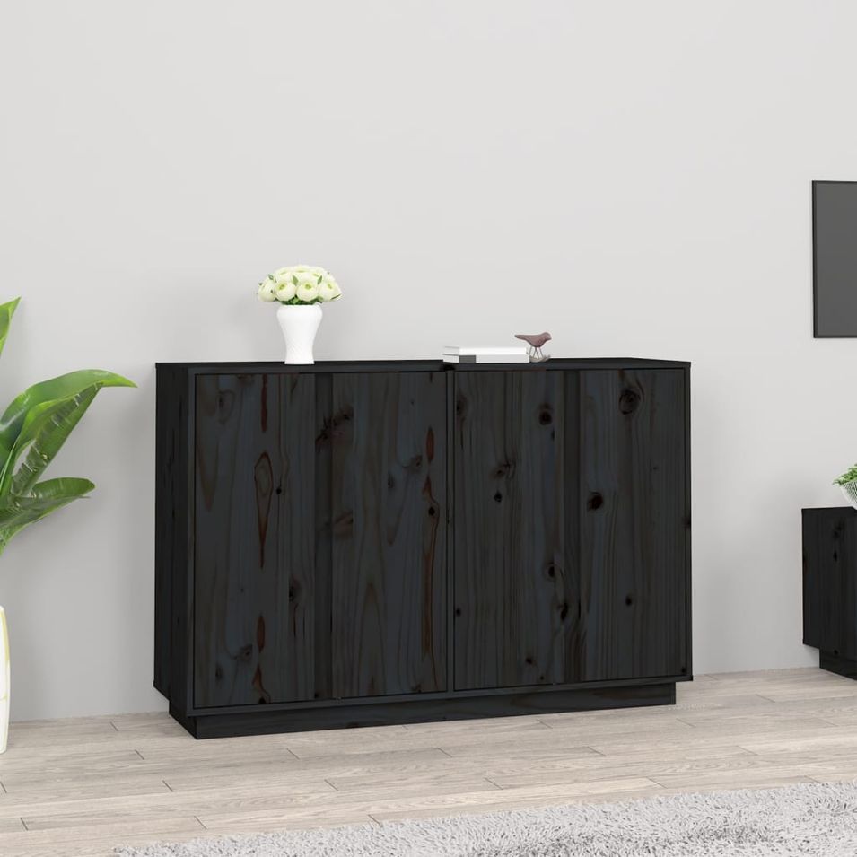 Buffet Noir 120x35x80 cm Bois massif de pin - Photo n°1