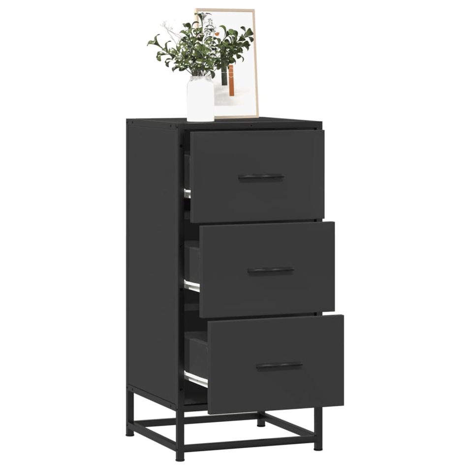 Buffet noir 35,5x35x76 cm bois d'ingénierie et métal - Photo n°1