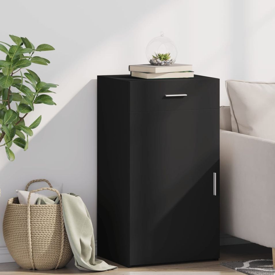 Buffet noir 50x42,5x93 cm bois d'ingénierie - Photo n°1