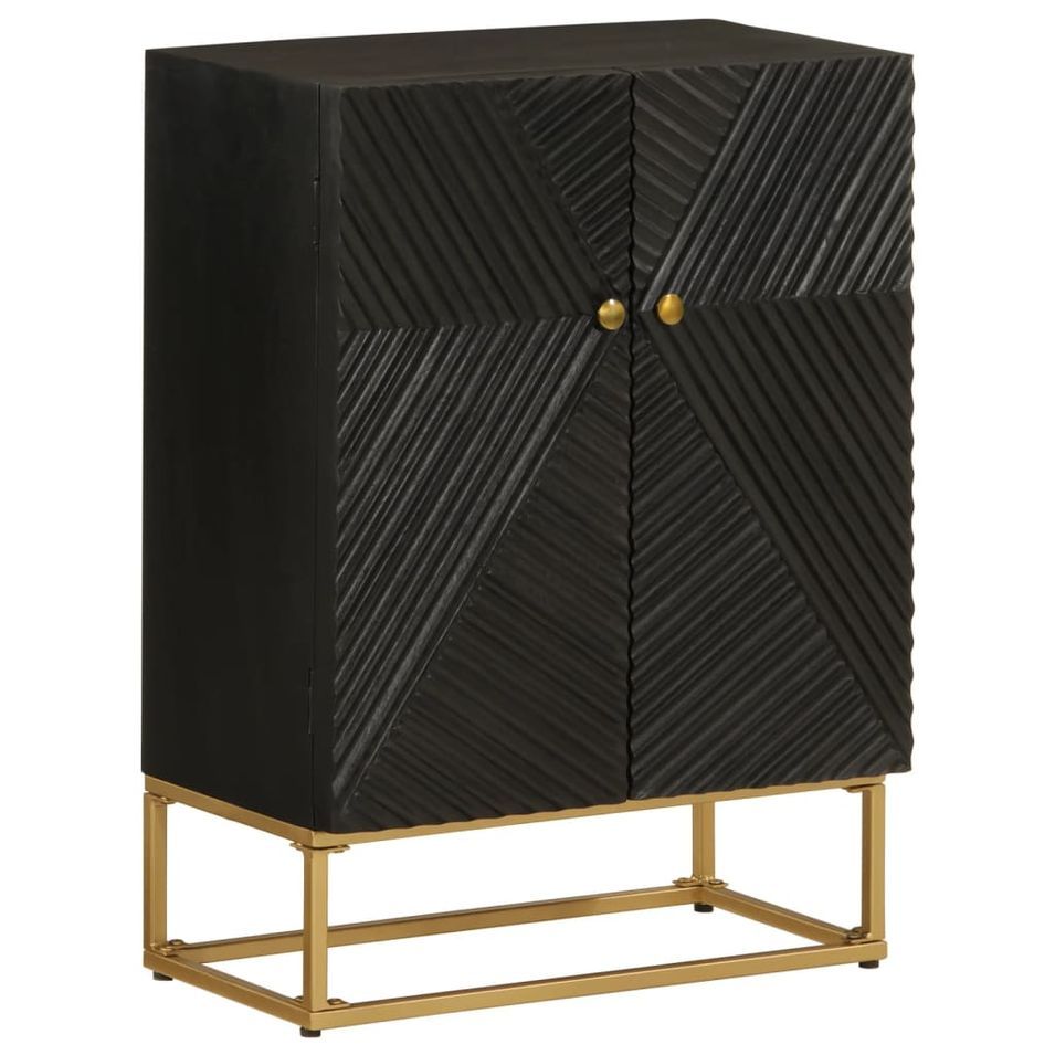 Buffet noir 55x30x76 cm bois massif de manguier et fer - Photo n°1