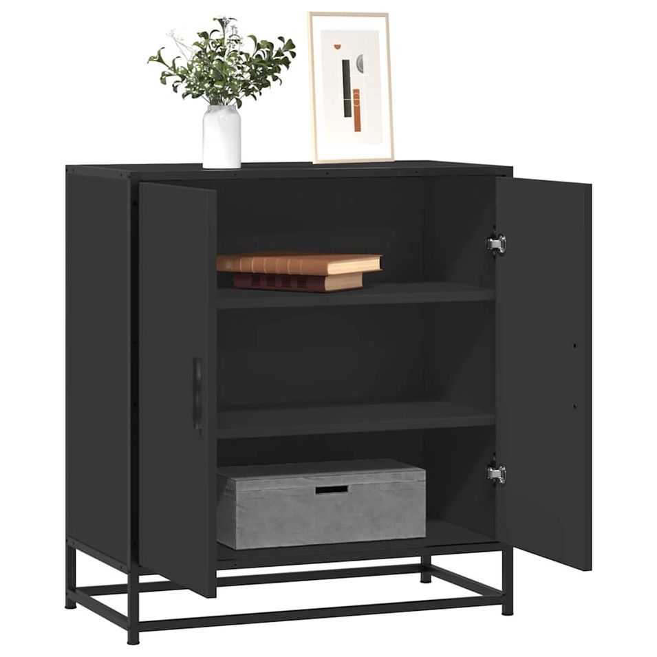 Buffet noir 68x35x76 cm bois d'ingénierie et métal - Photo n°1