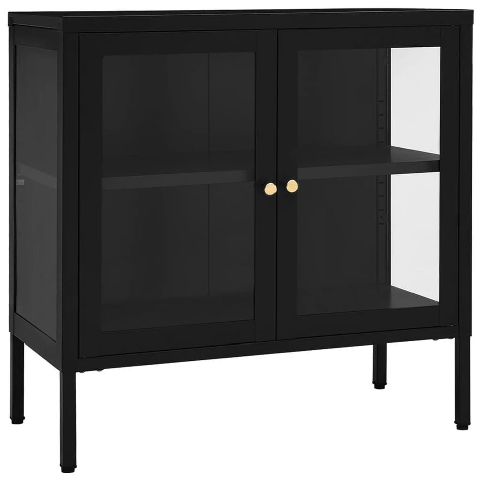 Buffet Noir 70x35x70 cm Acier et verre - Photo n°1