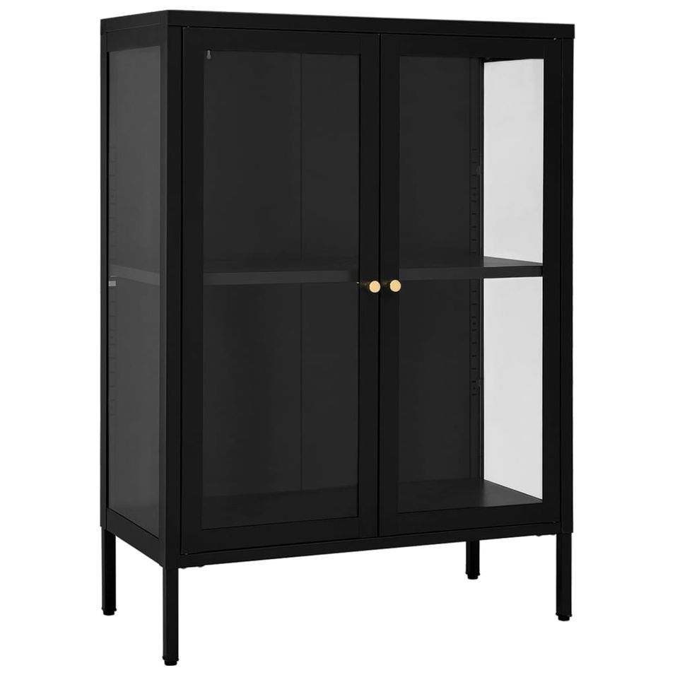 Buffet Noir 75x35x105 cm Acier et verre - Photo n°1