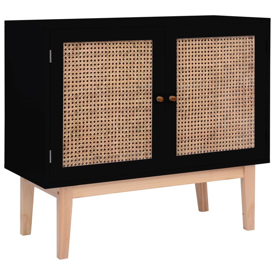 Buffet Noir 88,5x40x80 cm MDF et résine tressée 2 - Photo n°1