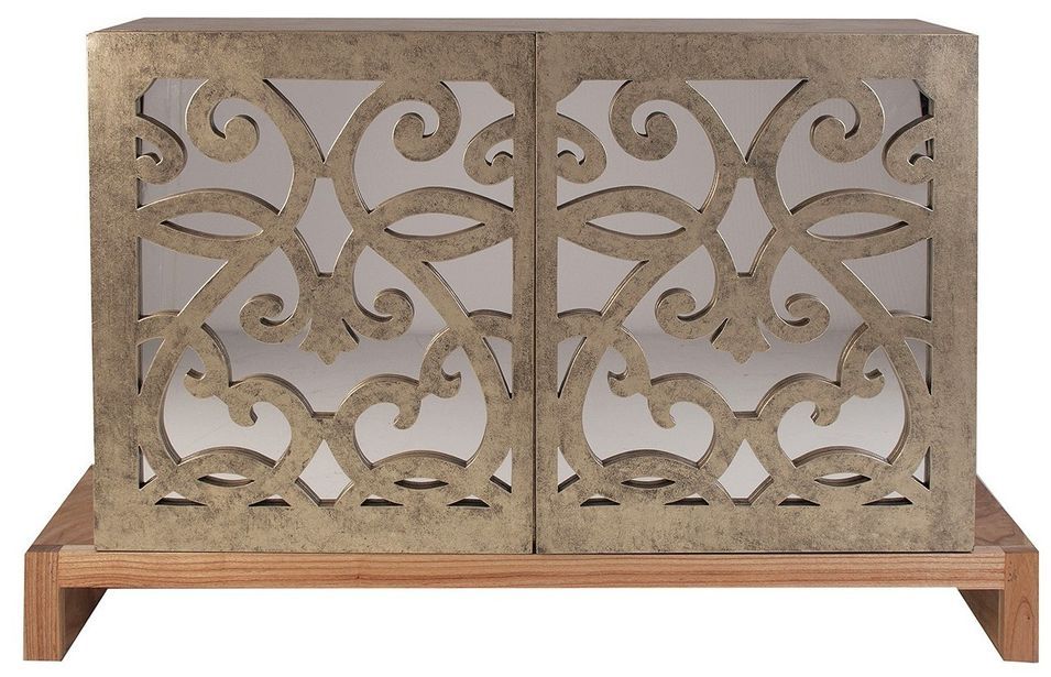 Buffet oriental 2 portes mindi massif clair et doré Igor - Photo n°1