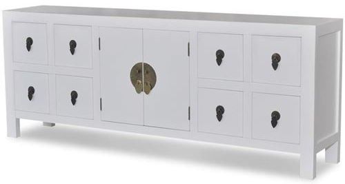 Buffet oriental 8 tiroirs 2 portes bois massif blanc Meva - Photo n°1