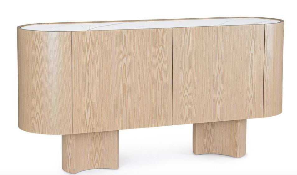 Buffet OTILIA 2 portes – Chêne & plateau en pierre marbré - Photo n°1