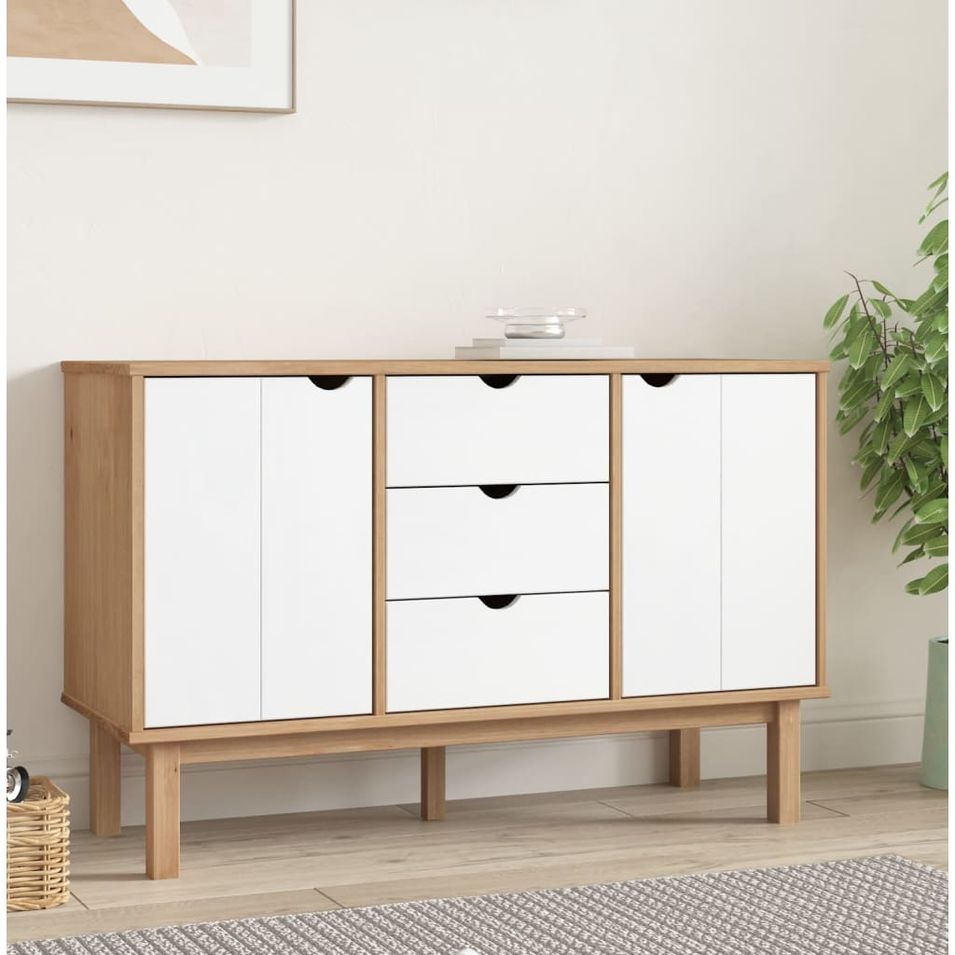Buffet OTTA Marron et blanc 113,5x43x73 cm Bois massif pin - Photo n°1