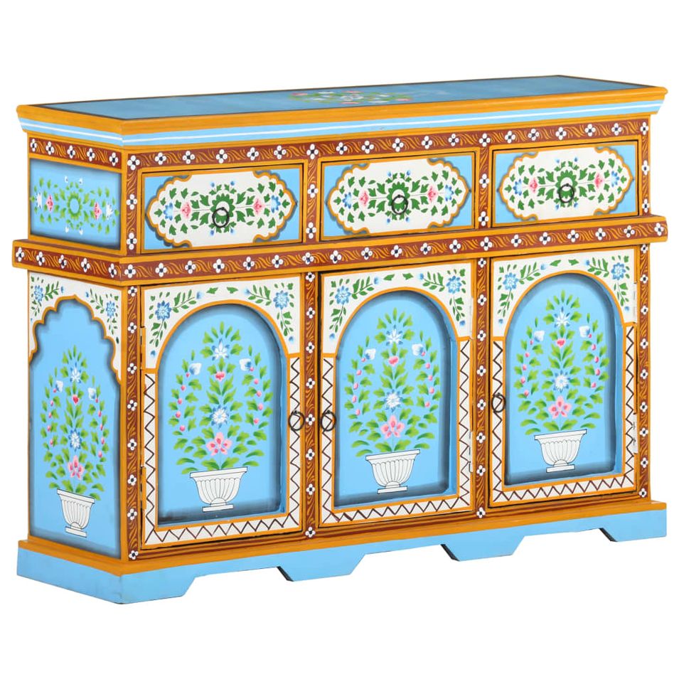 Buffet peint à la main Multicolore 110x30x76cm Bois de manguier - Photo n°1