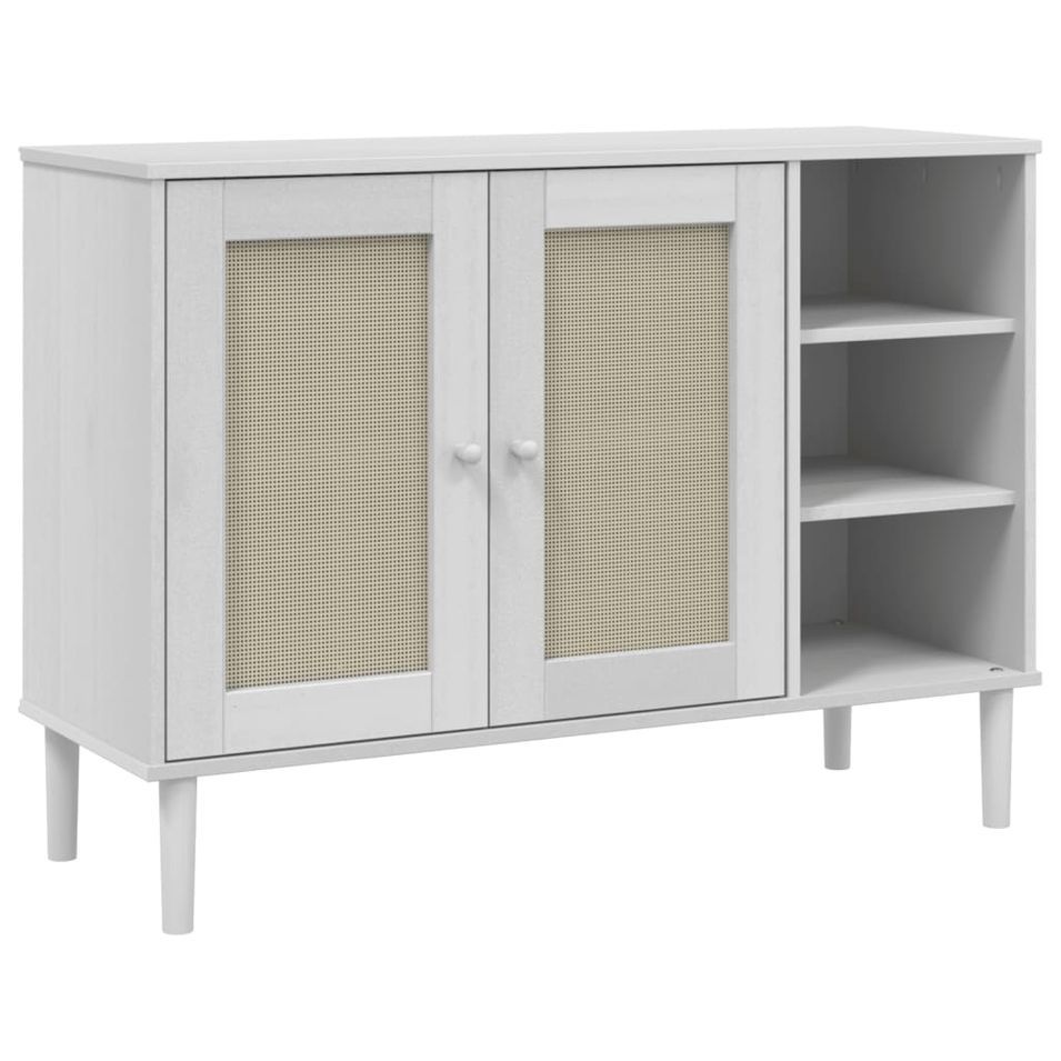 Buffet SENJA aspect rotin blanc 112x40x80cm bois massif de pin - Photo n°1
