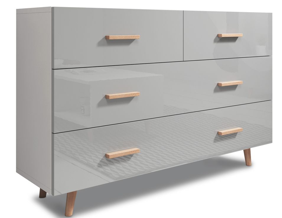 Buffet style scandinave blanc mat et gris laqué Kunamy 125 cm - Photo n°1