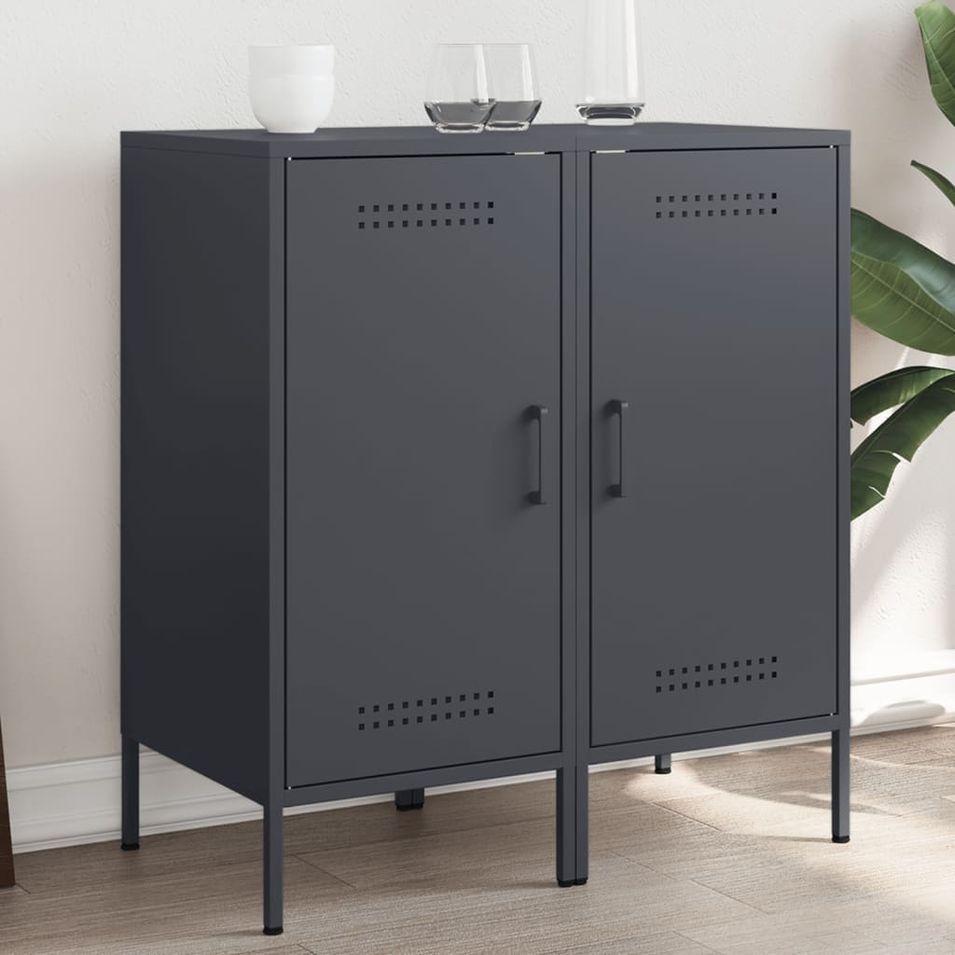 Buffets 2 pcs anthracite 36x39x79 cm acier laminé à froid - Photo n°1