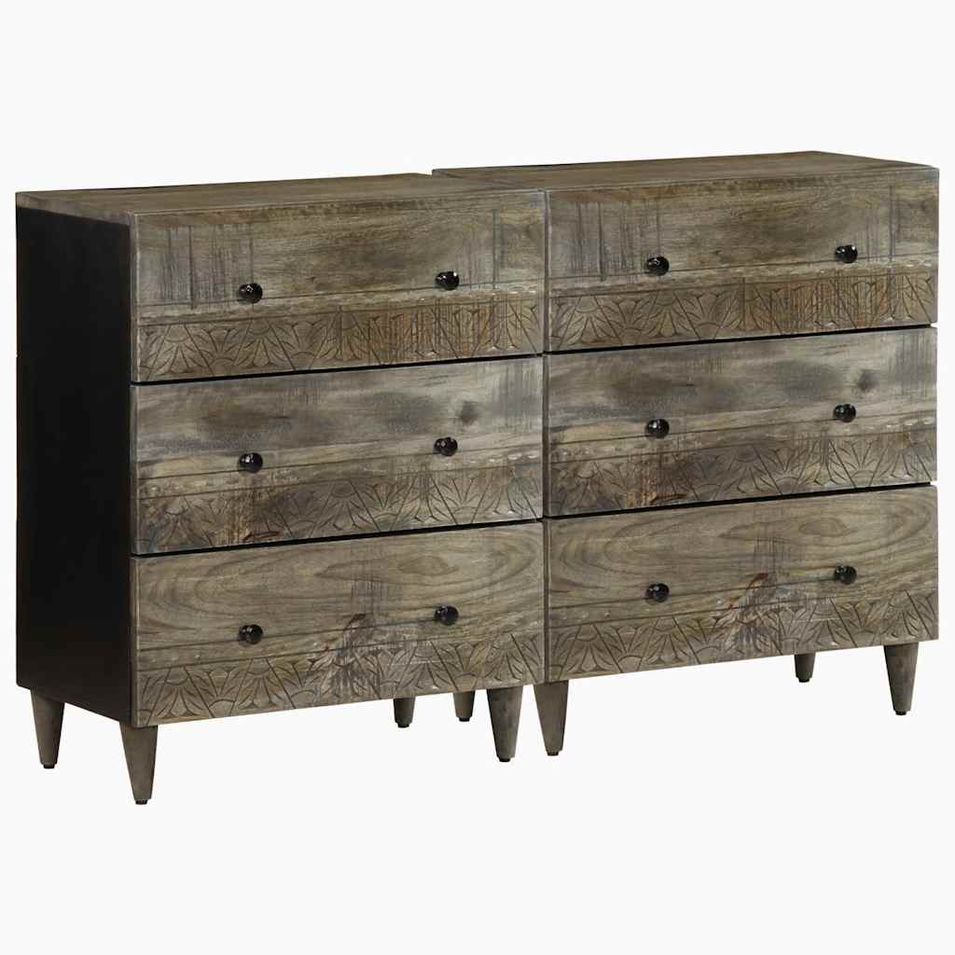 Buffets 2 pcs gris clair 60x33,5x75 cm bois de manguier massif - Photo n°1
