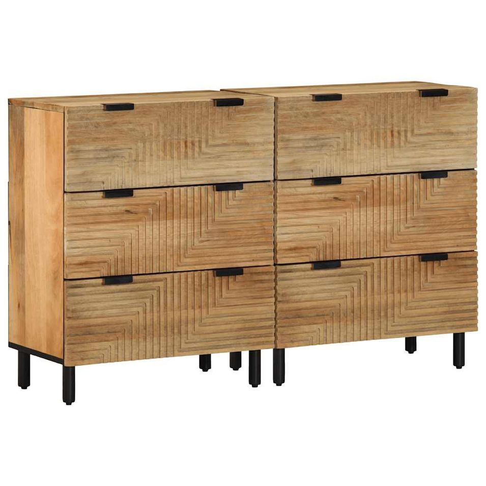 Buffets 2 pcs marron 60x33x75 cm bois massif de manguier - Photo n°1