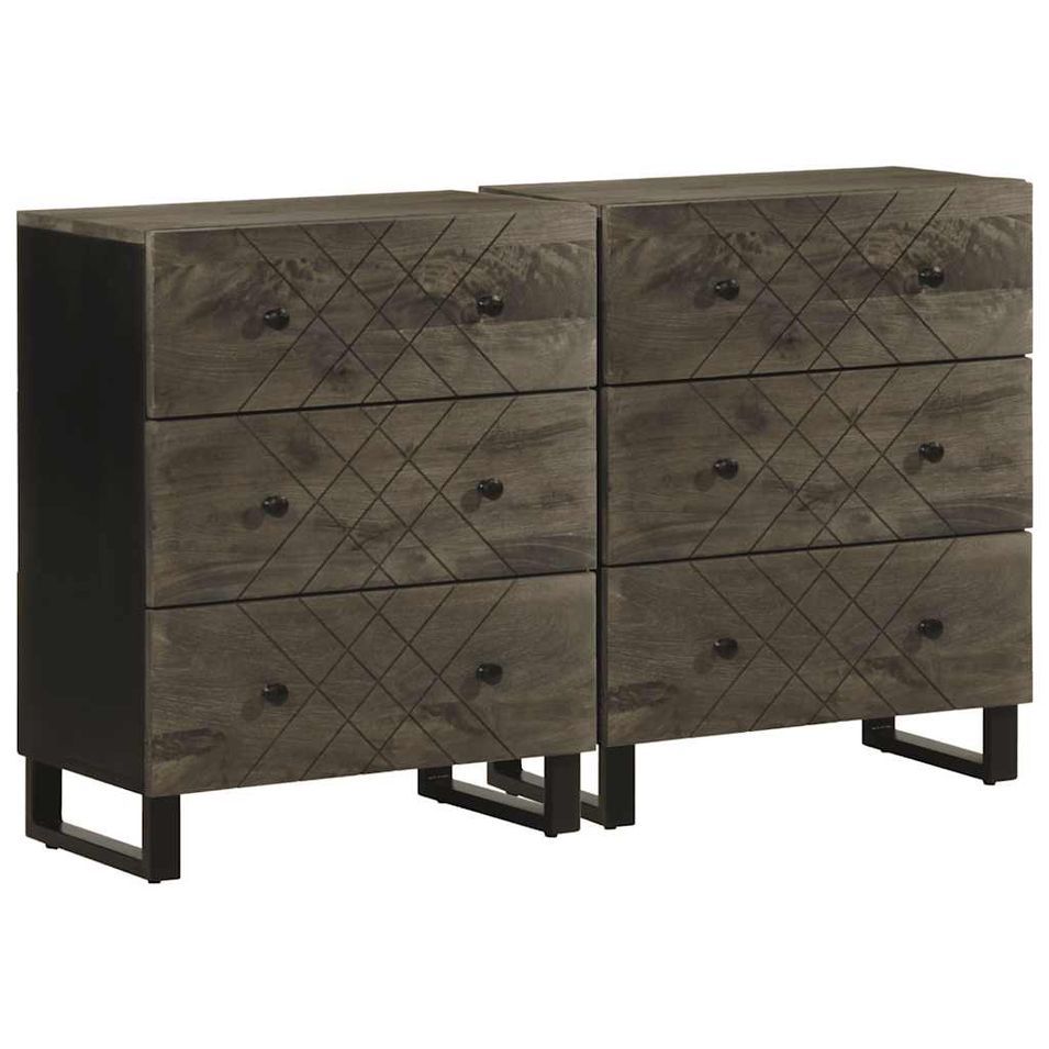 Buffets 2 pcs noir 60x33x75 cm bois massif de manguier - Photo n°1