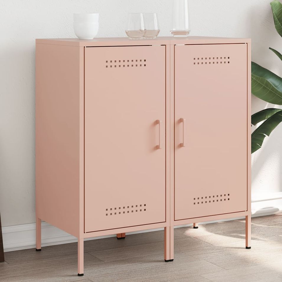Buffets 2 pcs rose 36x39x79 cm acier laminé à froid - Photo n°1