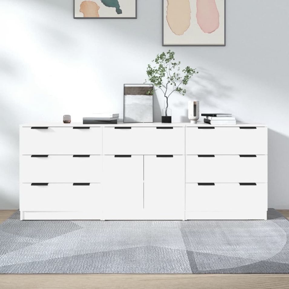 Buffets 3 pcs Blanc Bois d'ingénierie - Photo n°1