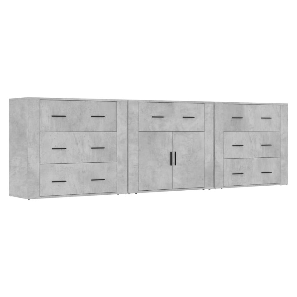 Buffets 3 pcs gris béton bois d'ingénierie - Photo n°1