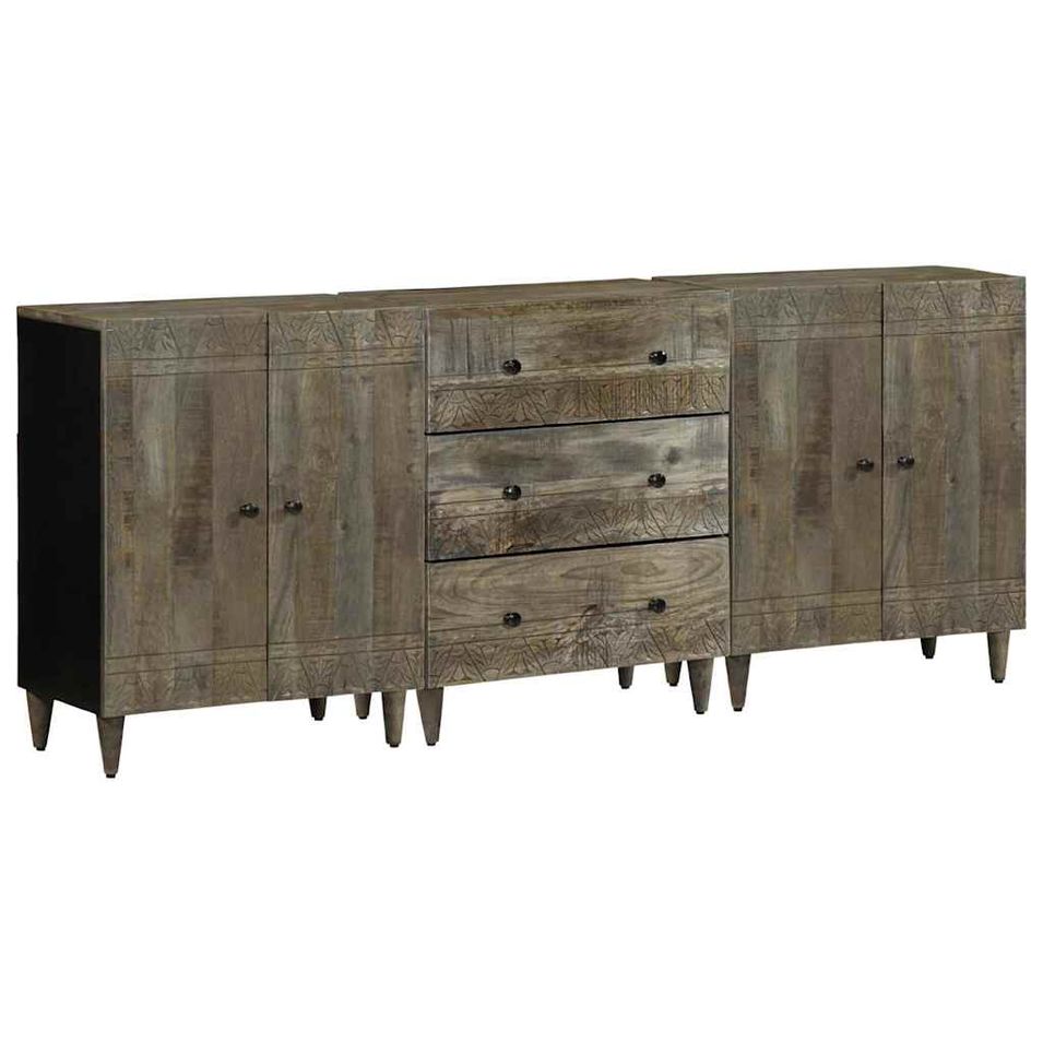 Buffets 3 pcs gris clair 60x33,5x75 cm bois de manguier massif - Photo n°1