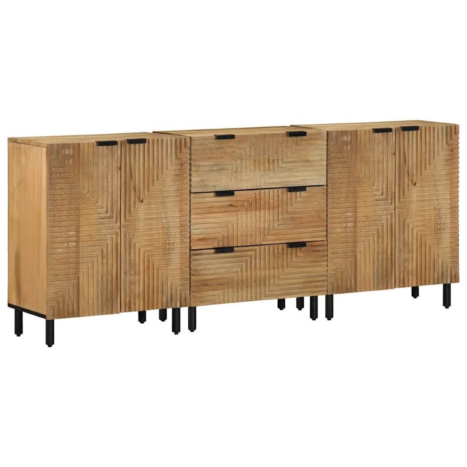 Buffets 3 pcs marron 60x33x75 cm bois massif de manguier - Photo n°1