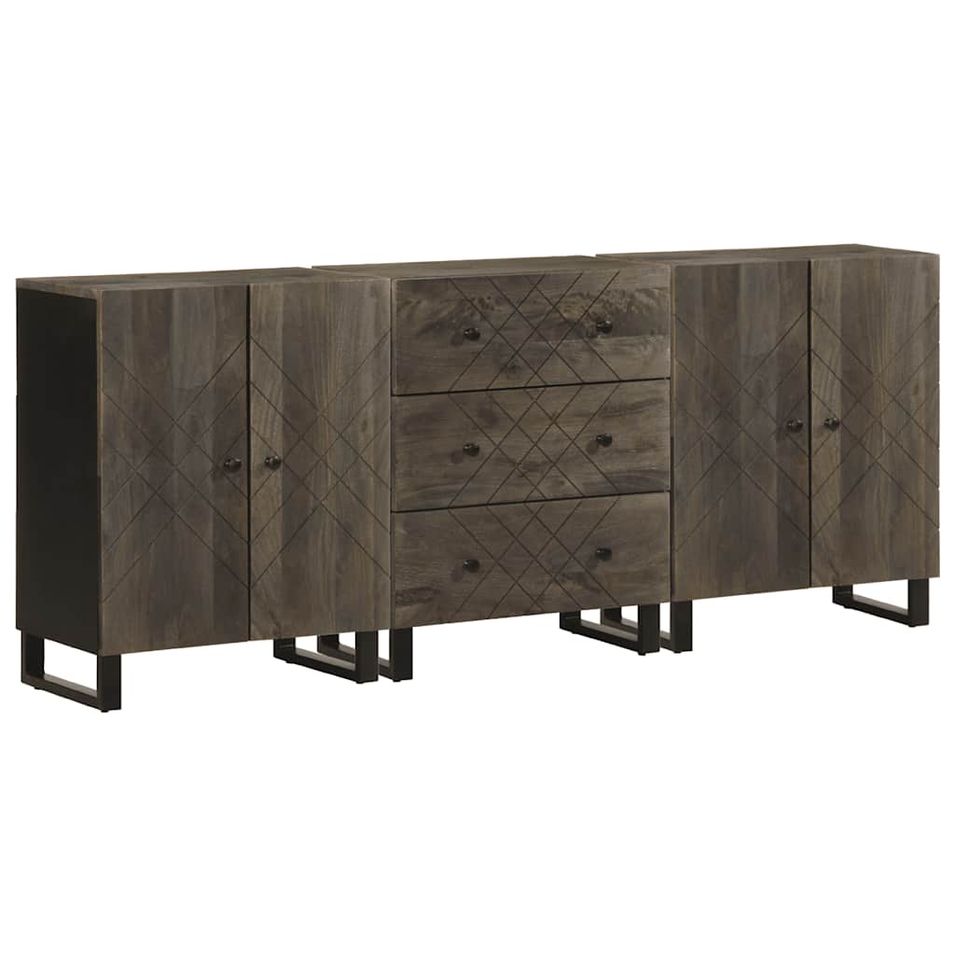Buffets 3 pcs noir 60x33x75 cm bois massif de manguier - Photo n°1