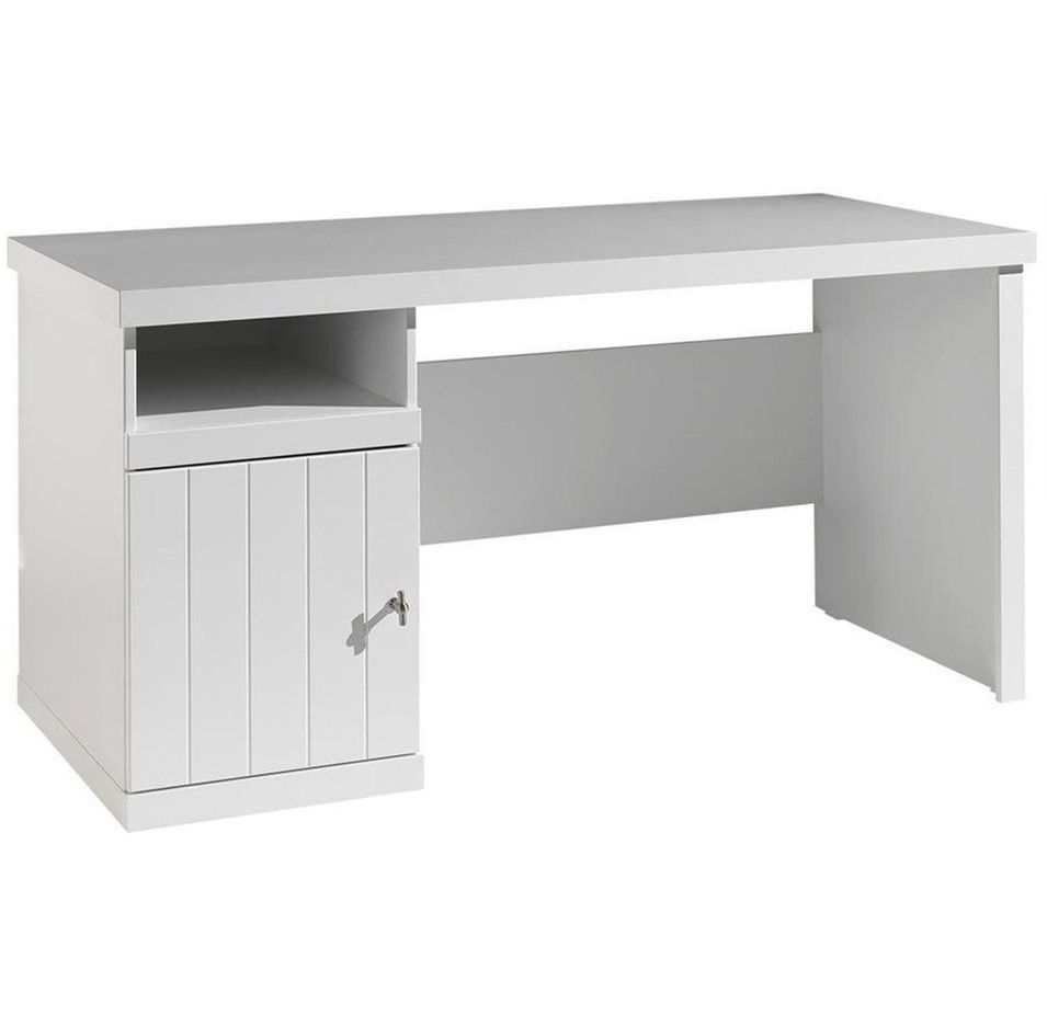 Bureau 1 niche 1 porte bois laqué blanc Robin - Photo n°1