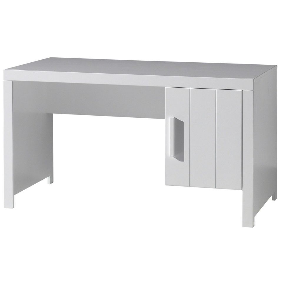 Bureau 1 porte pin massif laqué blanc Erik - Photo n°1