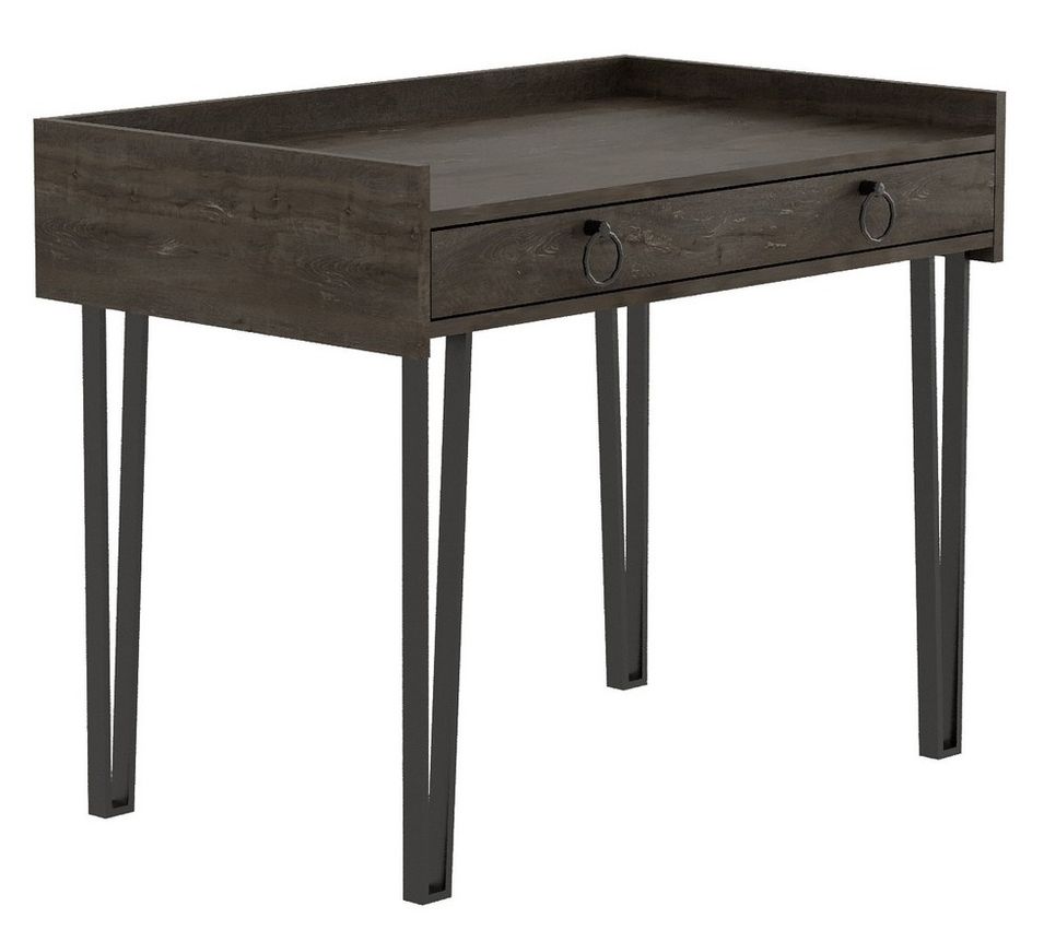 Bureau 1 tiroir bois marron avec des pieds en métal noir Louza 100 cm - Photo n°1