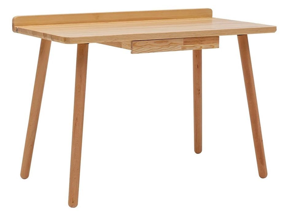 Bureau 1 tiroir bois massif de chêne clair vernis mat Styla 110 cm - Photo n°1