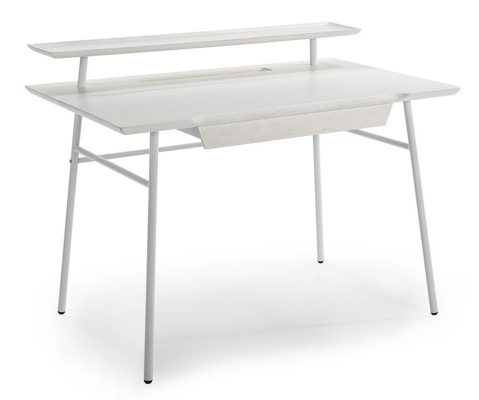 Bureau 1 tiroir bois massif et pieds métal blanc Kadja - Photo n°1