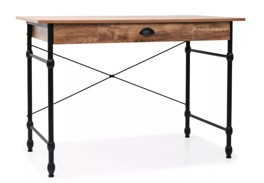 Bureau 1 tiroir chêne foncé et métal noir Axtel - Photo n°1