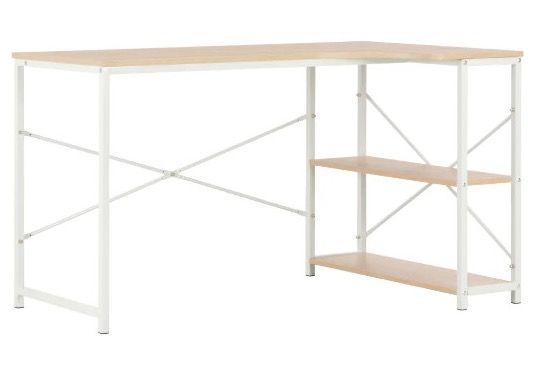 Bureau 2 étagères chêne clair et métal blanc Yavy - Photo n°1